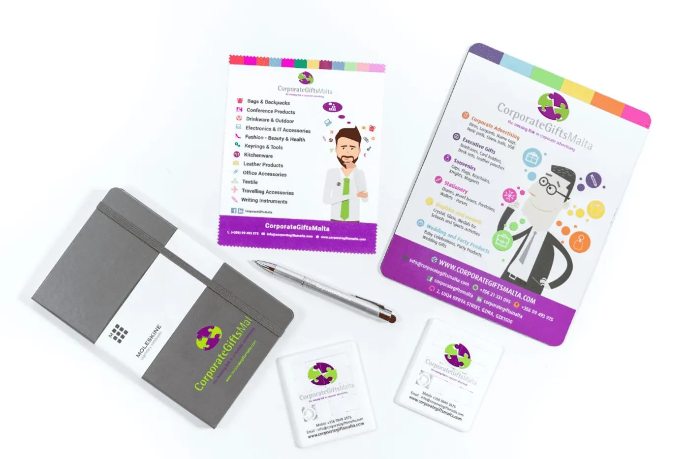 Branded notebook, pen, mouse pad and mints by Corporate Gifts Malta