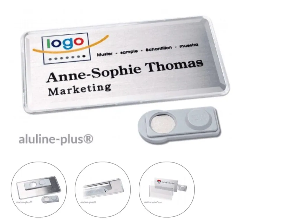Aluline-plus® 79 x 41 mm “logo-print” with border – promotional product with your logo