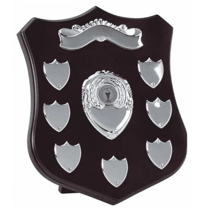 Champion Silver Annual Shield Rosewood/Silver 25,4 cm – promotional product with your logo