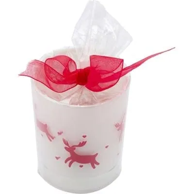 White decorated candle holder with tea light V9513 – promotional product with your logo