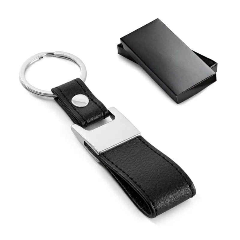Keyring in metal and imitation leather BLACKWALL 93353 – promotional product with your logo