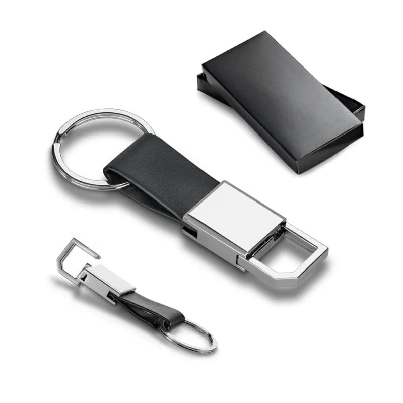 Keyring in metal and imitation leather BOURCHIER 93363 – promotional product with your logo