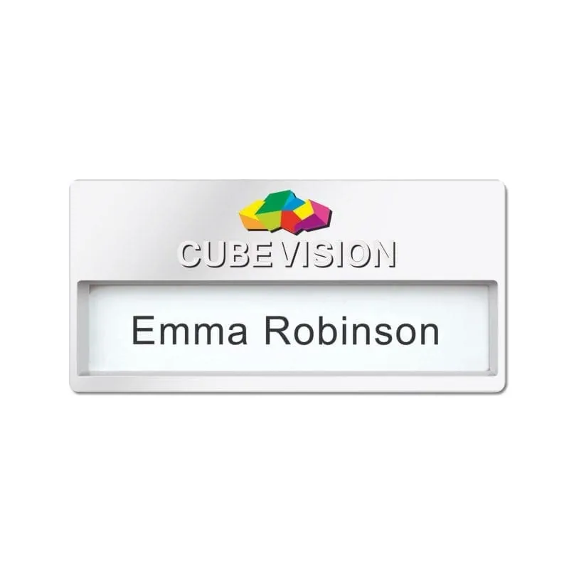 Name Badge Oliver White 68 x 33 mm – promotional product with your logo