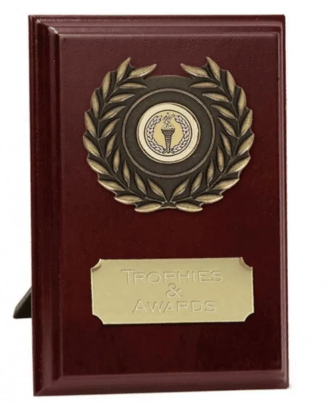 Prize Plaque Rosewood/Gold 15,2 cm W280Q – promotional product with your logo