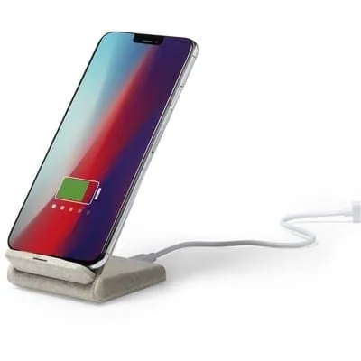 Wheat straw wireless charger 10W, phone stand V0373 – promotional product with your logo