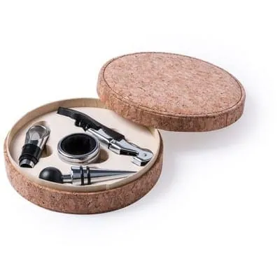 Wine set 4 pcs, cork case V7993 – promotional product with your logo